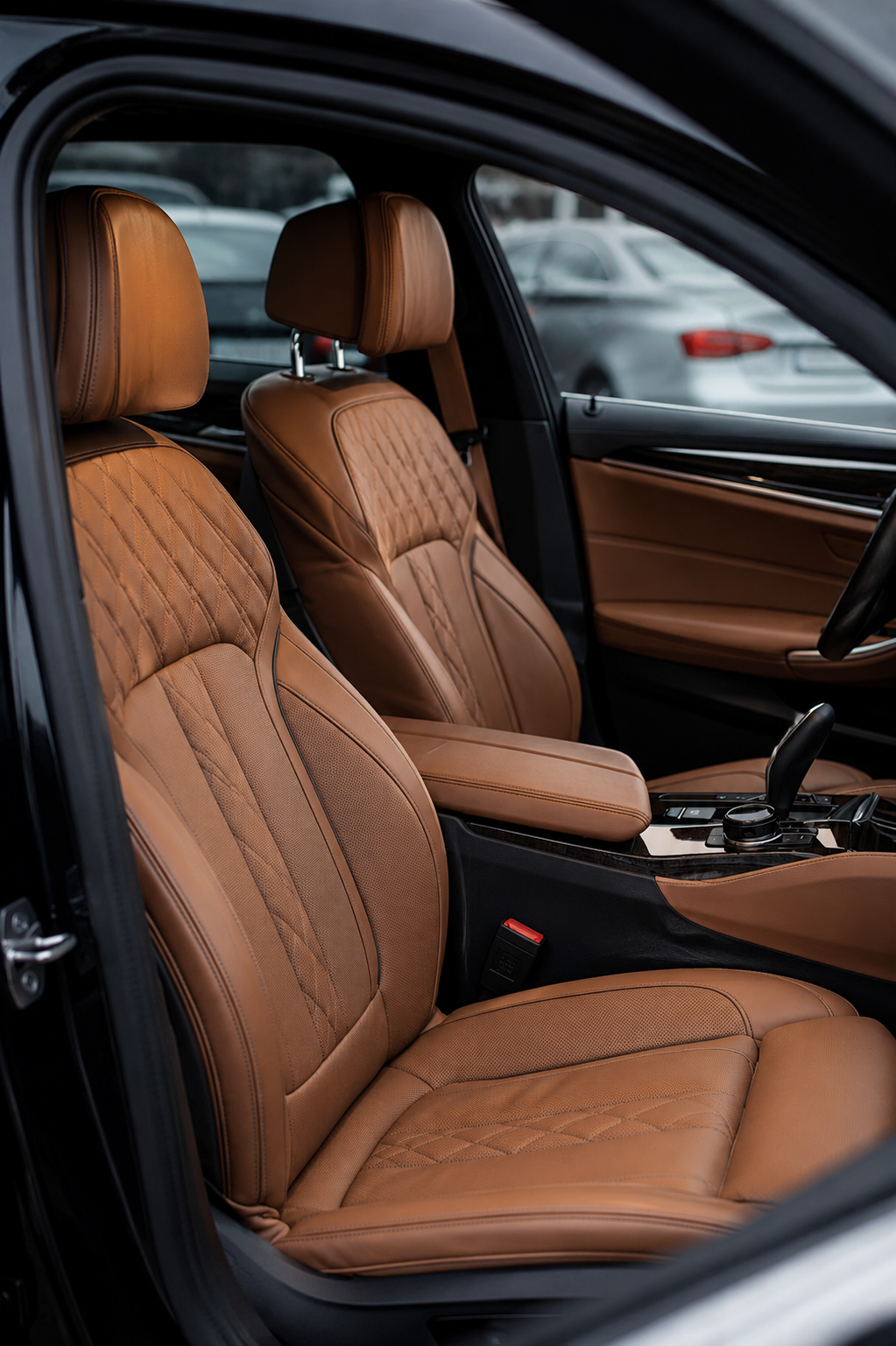 Interior of a car with white leather seats