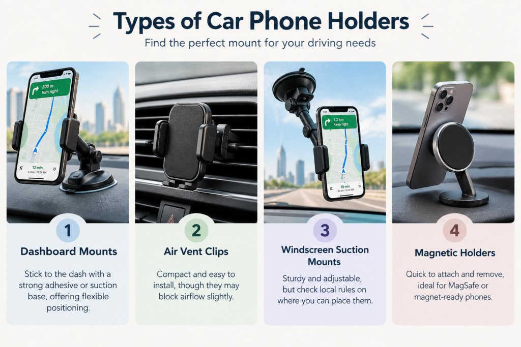 Types of car phone holders